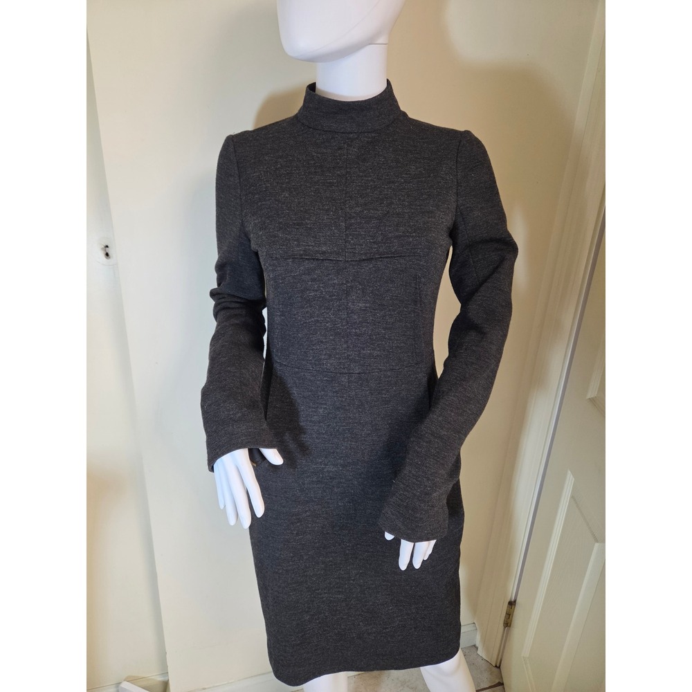 Proenza Schouler Grey Wool Mock Neck Sheath Dress Size 6‎ Made in Italy Zipper